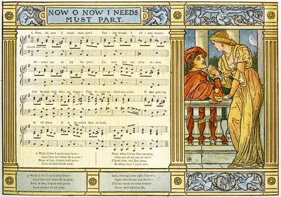 「Now、Oh、Now、I Needs Must Part」、「Pan-Pipes」の歌のイラスト、A Book of Old Songs、新しくアレンジされた、Theoの伴奏付き。 Marzials、George Routledge und Sons、18によってロンドンで公開 作： Walter Crane